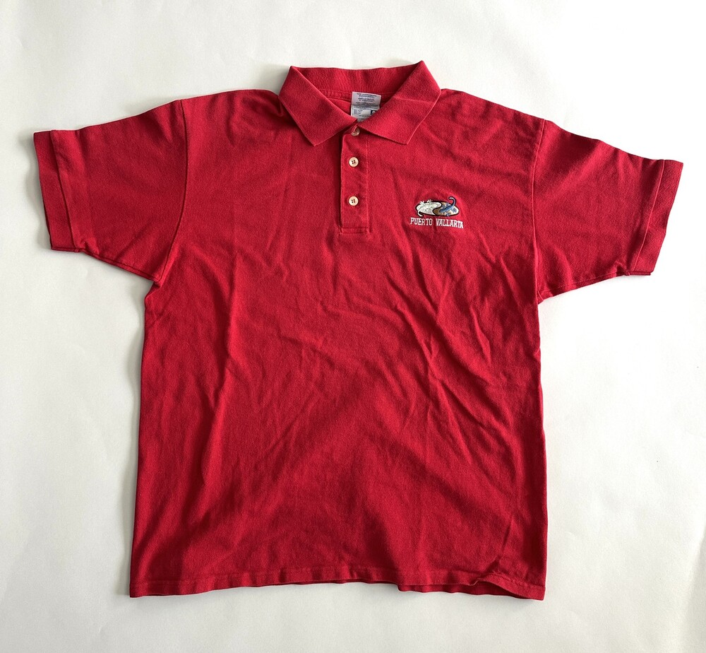 Vintage Yazbek Polo Shirt Mens XL Red Puerto Vallarta Lizard Souvenir Pique